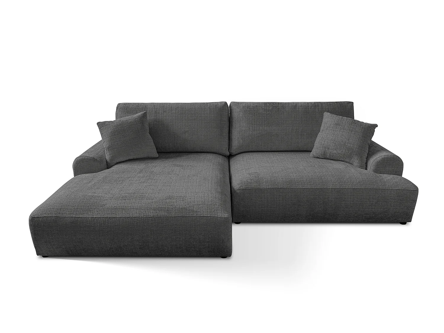 Élégant canapé d’angle avec fonction couchage et coffre de rangement, au style Japandi, en tissu chenille doux MELVANO