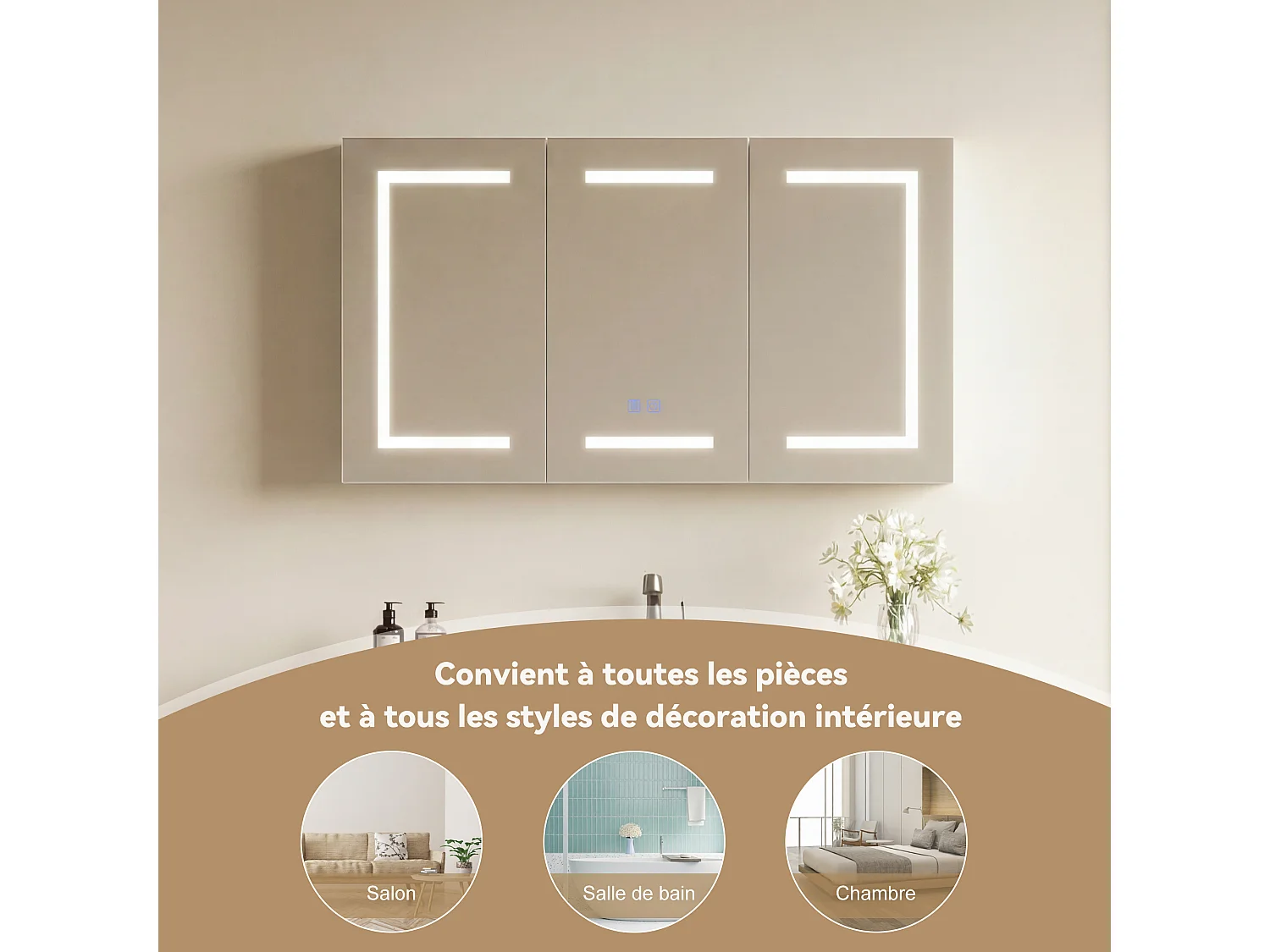 LED-badkamerspiegel met anticondenslaag en opbergruimte - verstelbare planken - stopcontacten en 2 USB-poorten - voor woonkamers en hallen - 100,4 x 60 x 13,5 cm
