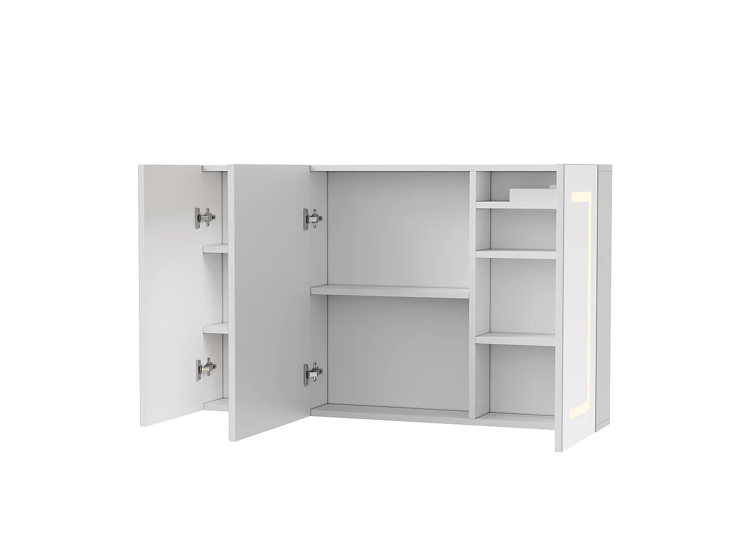 Espejo de baño blanco, espejo con iluminación LED antivaho, armario con almacenamiento, estantes ajustables y 2 puertos y enchufes USB, 100,4 x 60 x 13,5 cm.