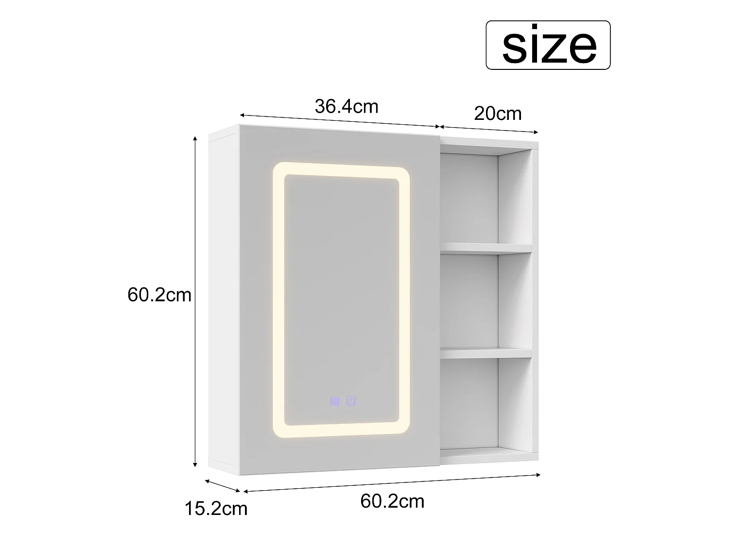 Miroir Salle de Bain Anti-Buée 1 Porte,Étagère Latérale, Armoire à miroir avec Éclairage LED,Rangement Intégré, Design Moderne,Blanc