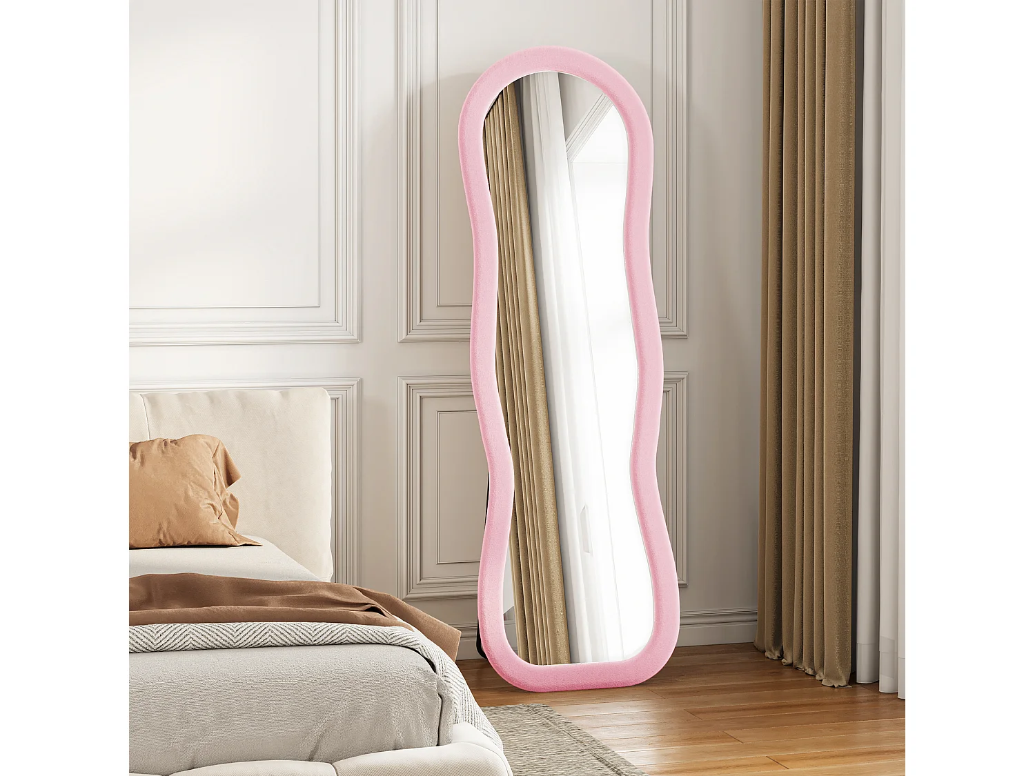 Miroir sur Pied Chambre 160x50cm Rose - Miroir sur pied Ondulé Haute Définition -Support en U stable - Verre Trempé Antidéflagrant