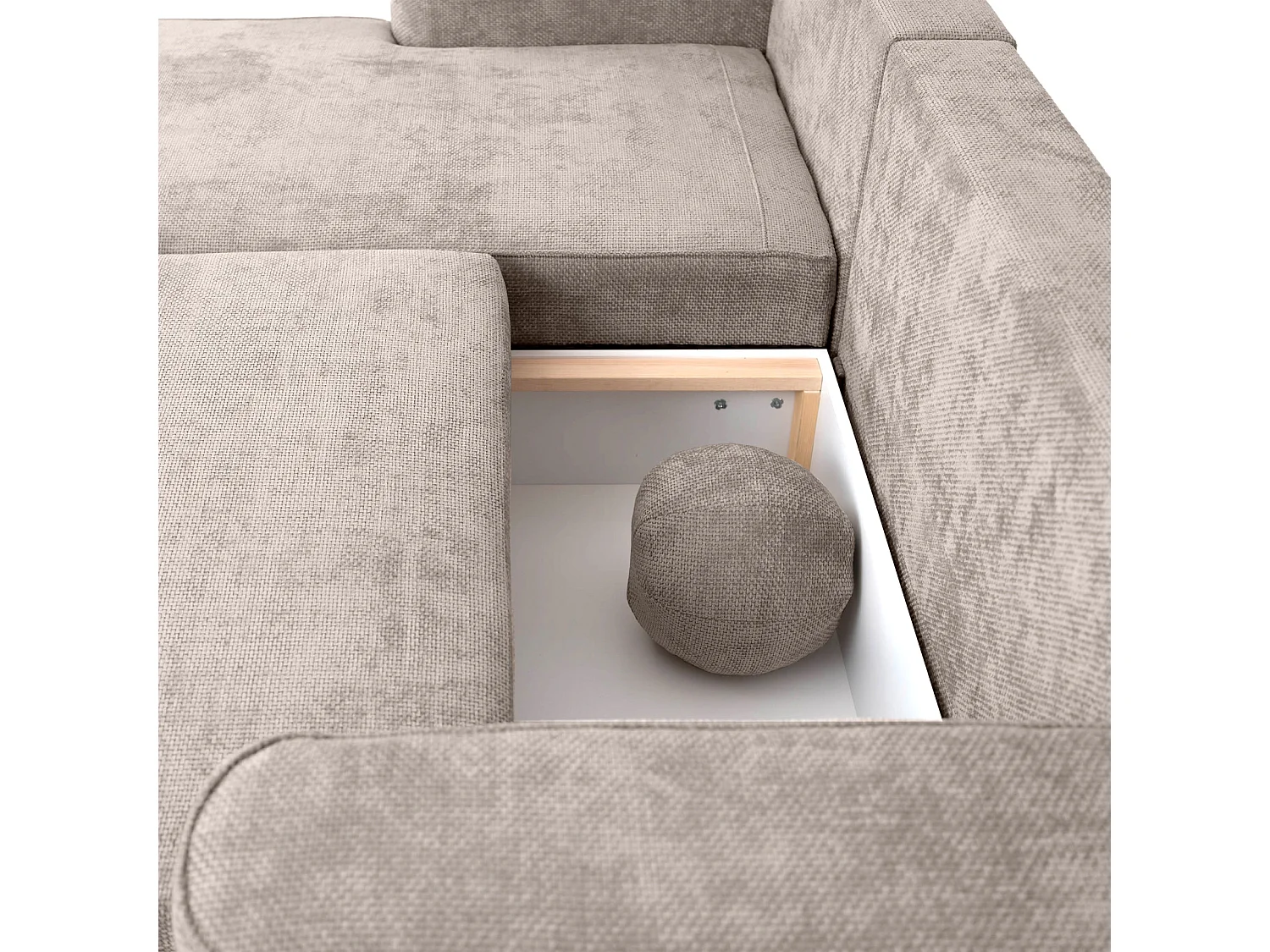 Canapé d'angle Moon Mini avec fonction couchage, tissu Flow, gauche, taupe (01)