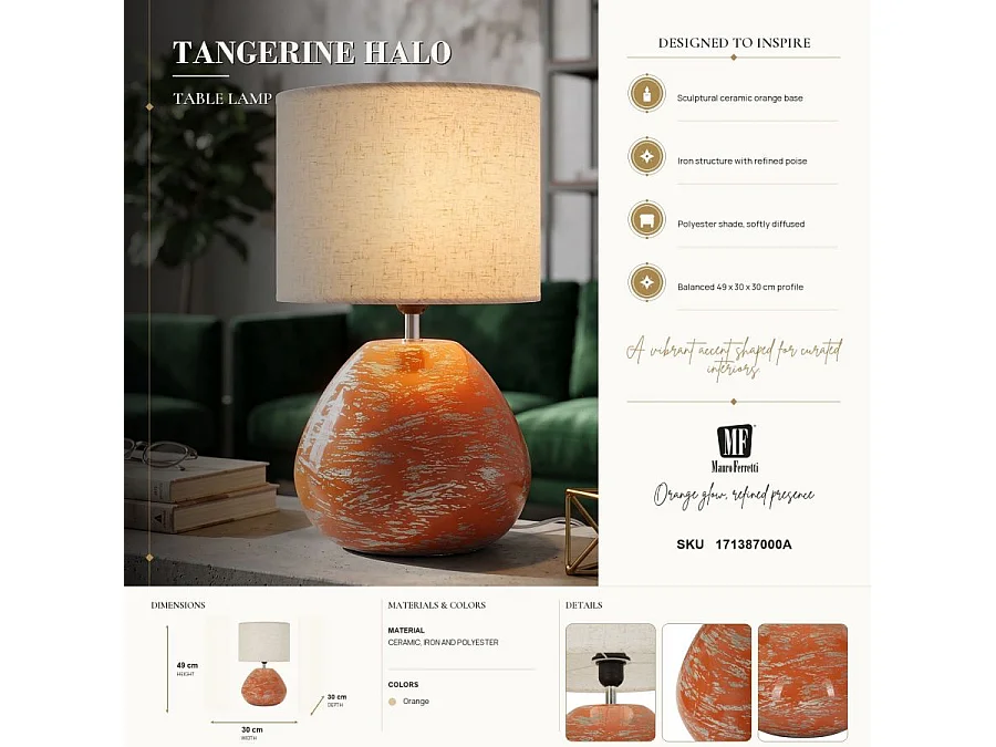Oranje tafellamp in moderne stijl, 30x49 cm