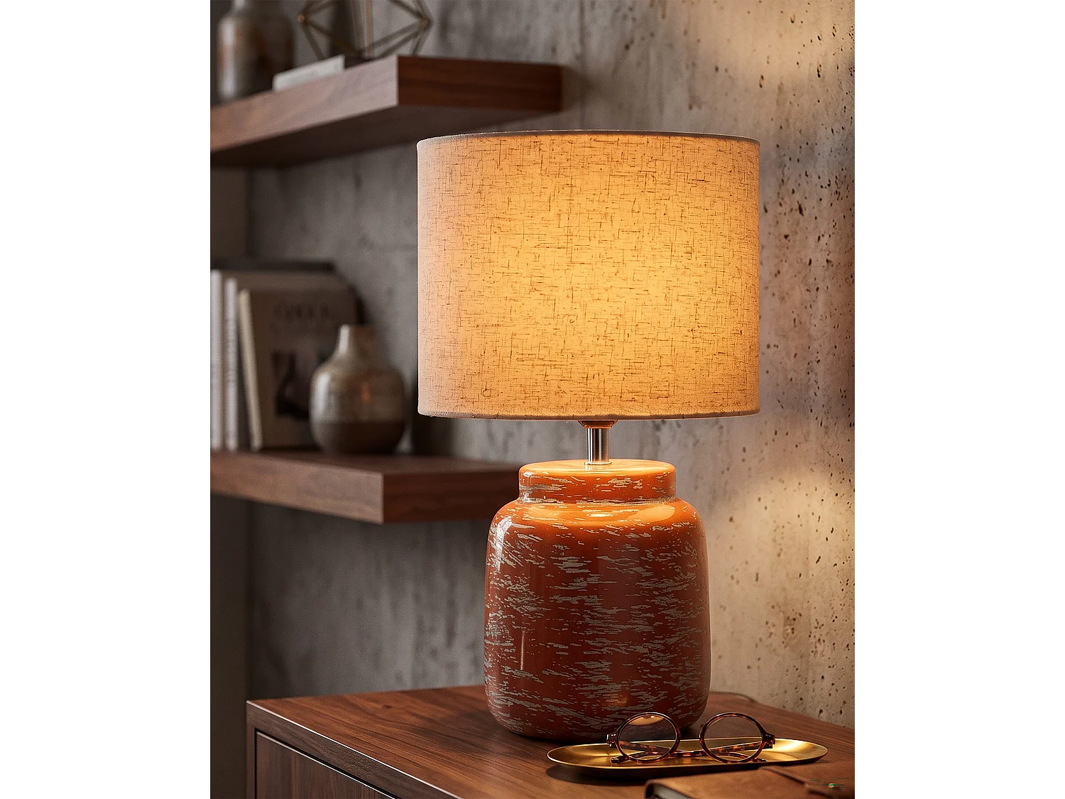 Oranje tafellamp in moderne stijl, ø 27 x 47,5 cm.