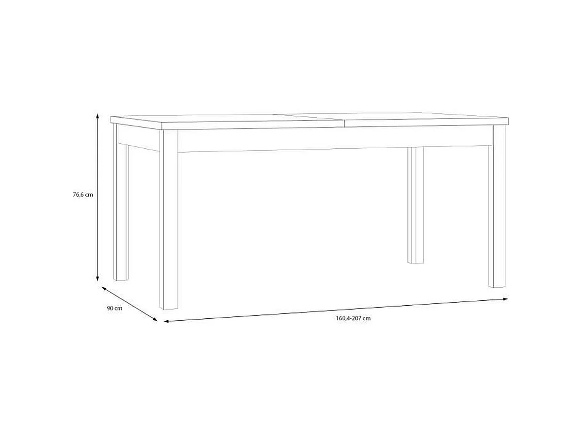 Table à manger extensible COMO en décor chêne, 160/207 cm, rectangulaire, ouverture synchronisée