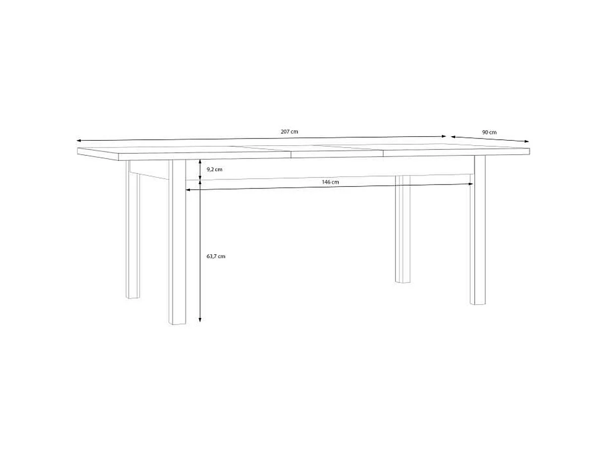 Table à manger extensible COMO en décor chêne, 160/207 cm, rectangulaire, ouverture synchronisée
