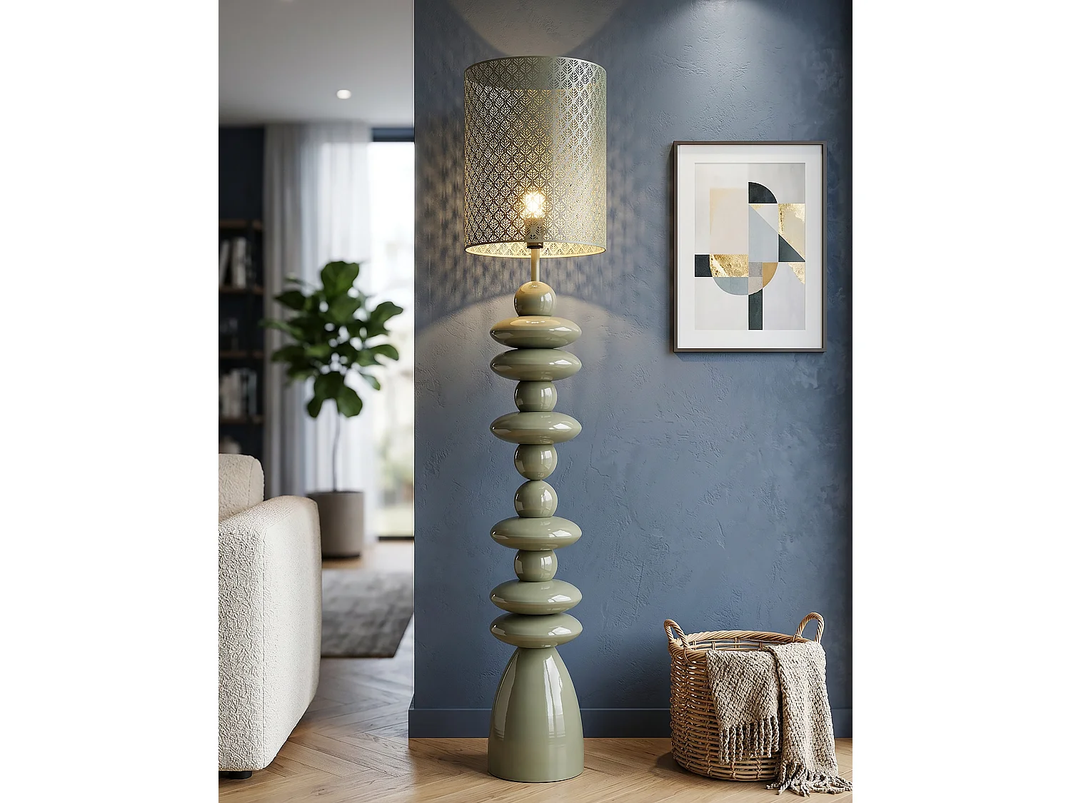 Lampadaire en métal avec abat-jour sculpté, ø 33 x 160 cm