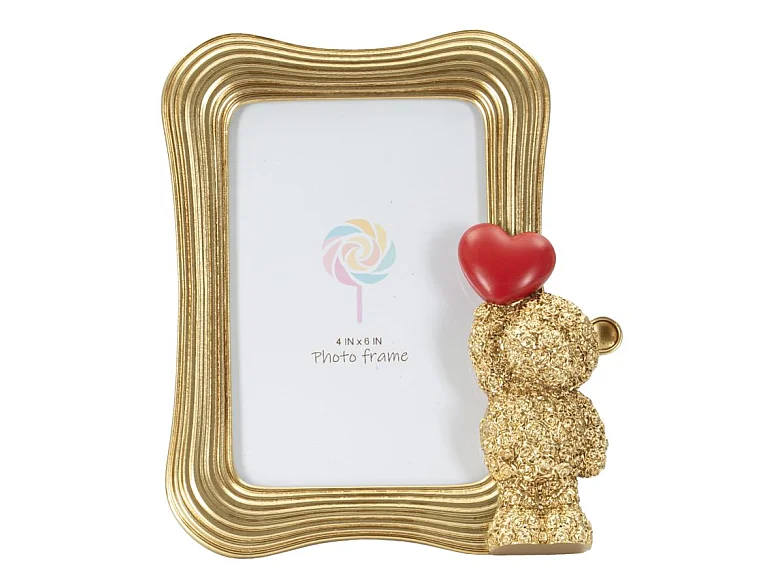 Cadre photo glamour en forme d'ours en peluche, 16,4 x 3,5 x 19,5 cm  (dimensions intérieures : 10 x 15 cm)