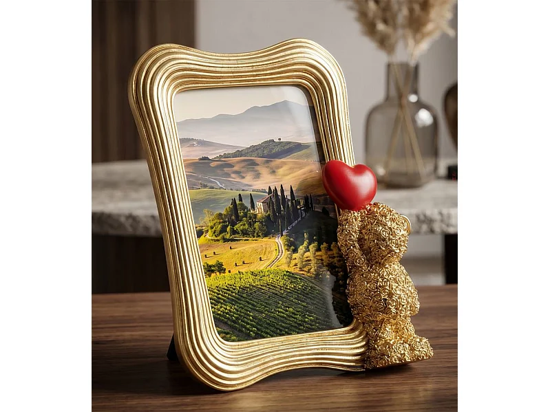 Cadre photo glamour en forme d'ours en peluche, 16,4 x 3,5 x 19,5 cm  (dimensions intérieures : 10 x 15 cm)