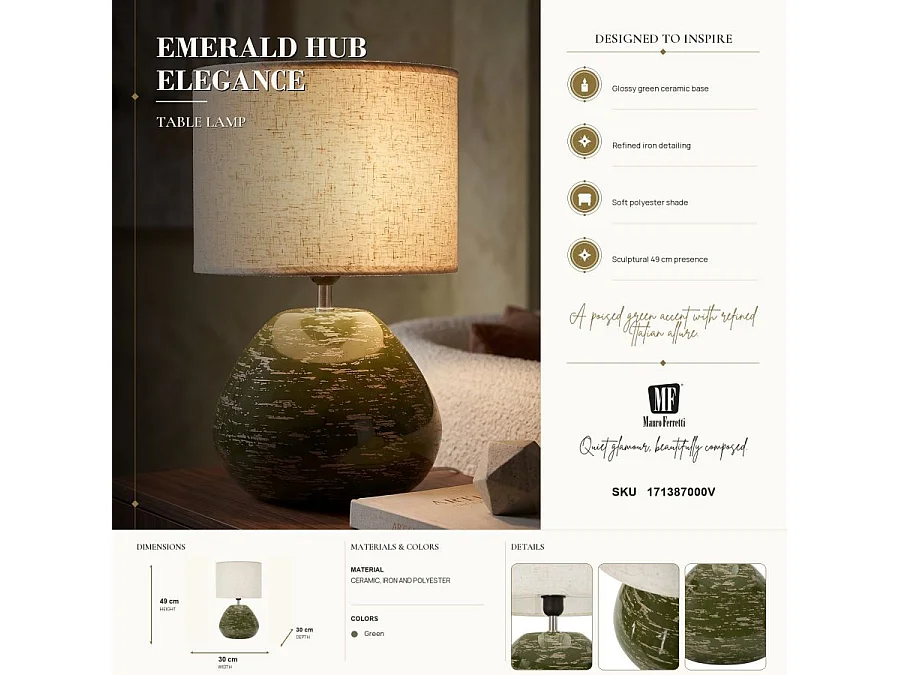 Lampe à Poser en Céramique "Ravenna" 49cm Vert