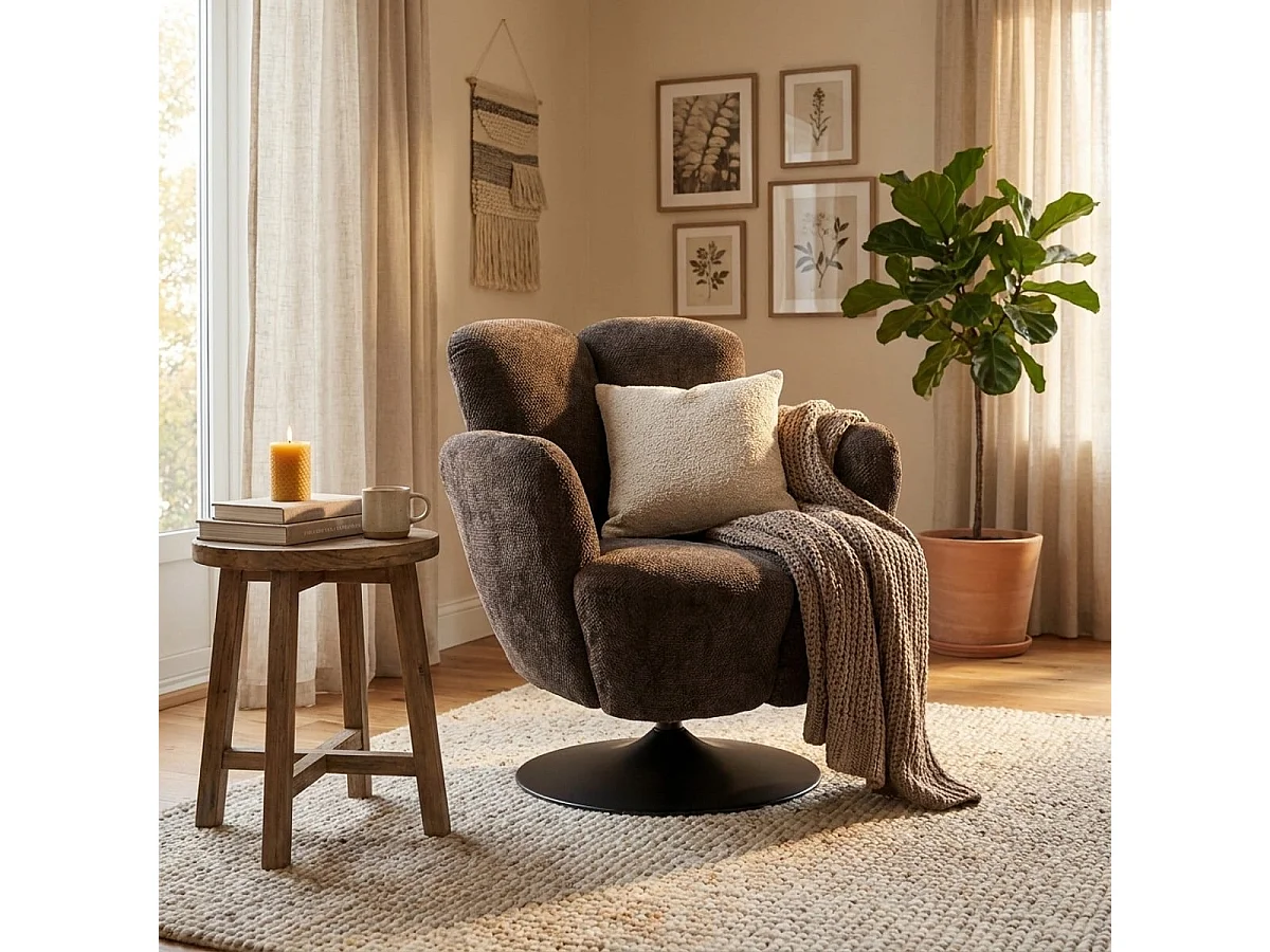 Fauteuil pivotant rétro rembourré de salon Monaco Poise - Noir