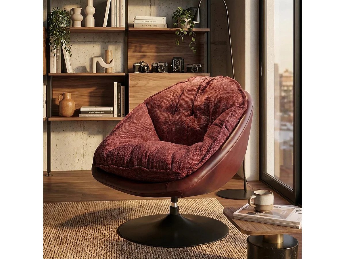 Fauteuil pivotant rembourré design rétro Poise - Bordeaux