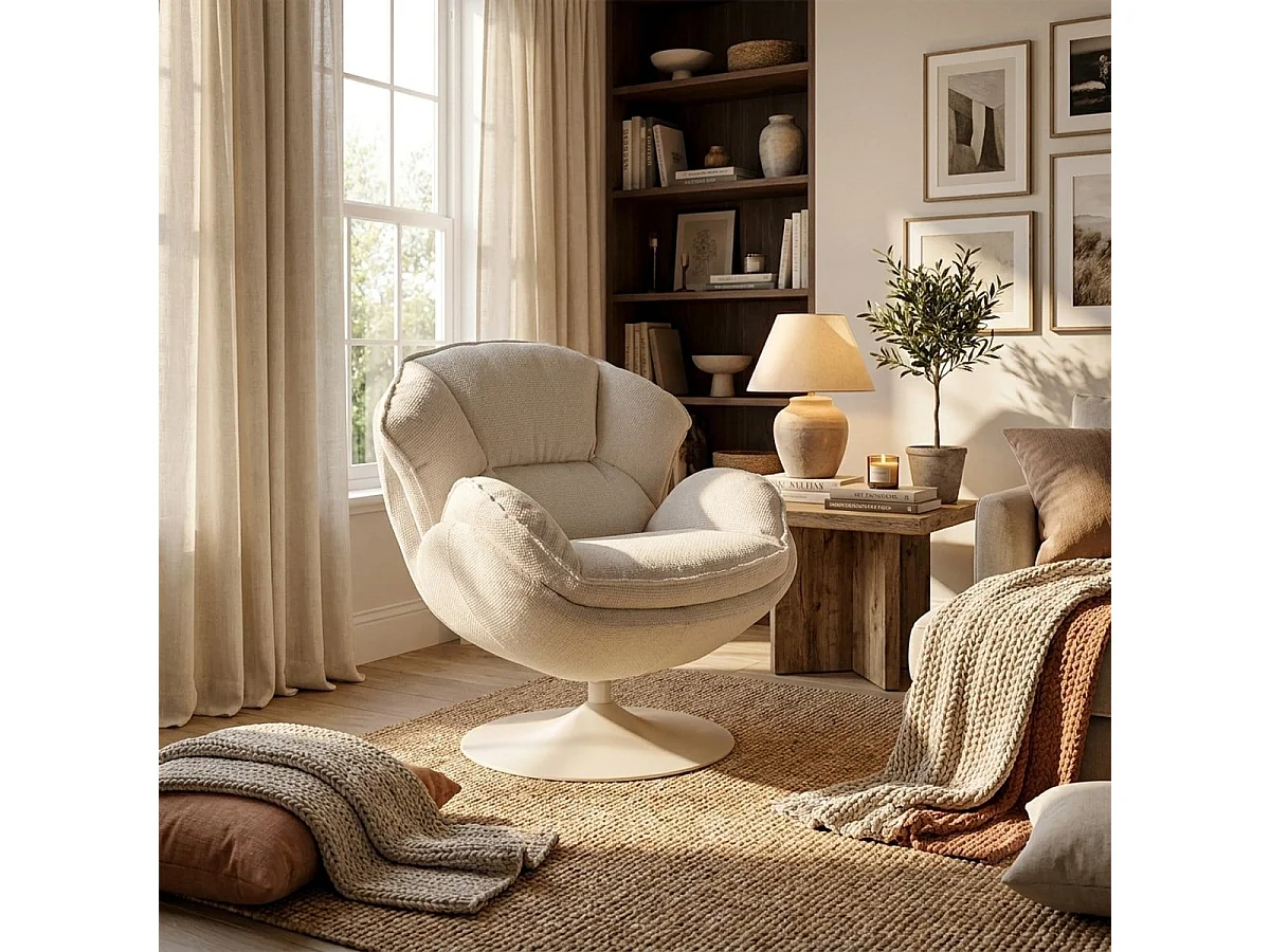 Fauteuil pivotant rétro rembourré pour salon Hamburg Poise - Blanc