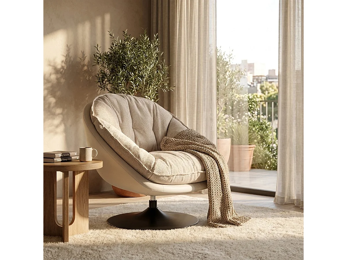 Crèmekleurige draaibare fauteuil in retrostijl, 78x78x84 cm