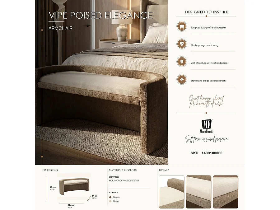 Banc Design Arrondi "Fjord" 124cm Marron & Beige