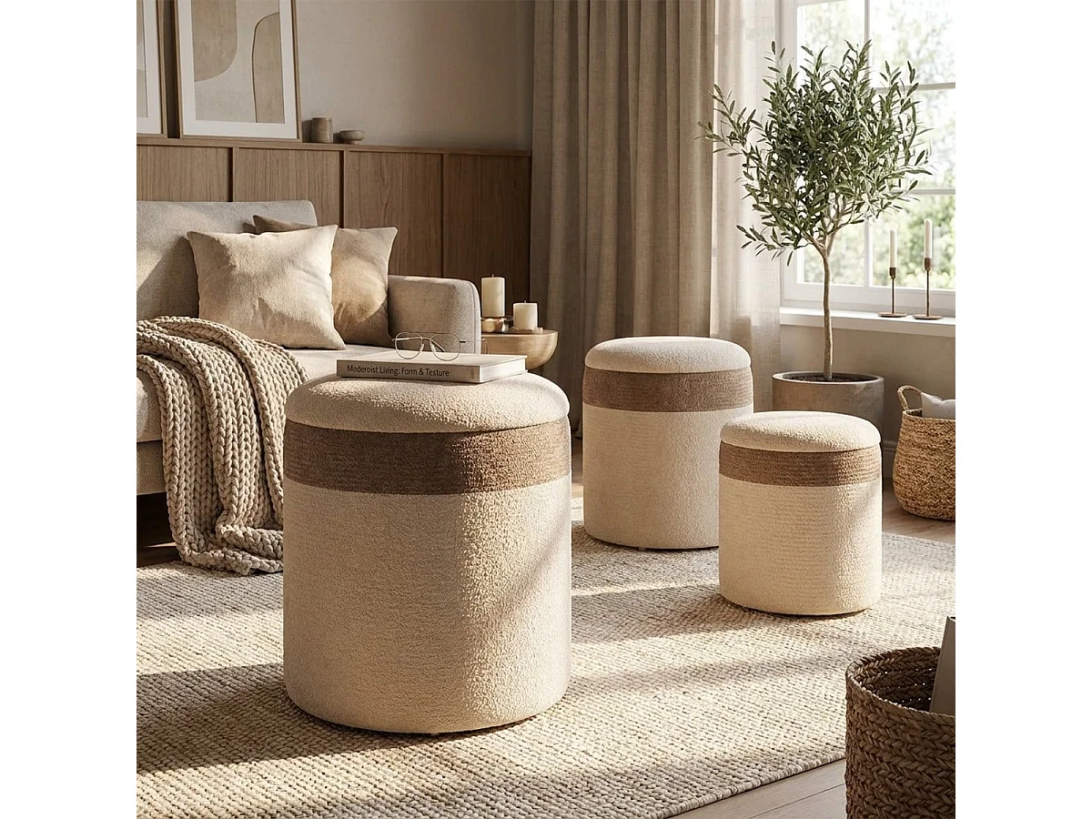 3er-Set nordische Sitzhocker mit Stauraum aus Stoff Ankara Nesting Trio