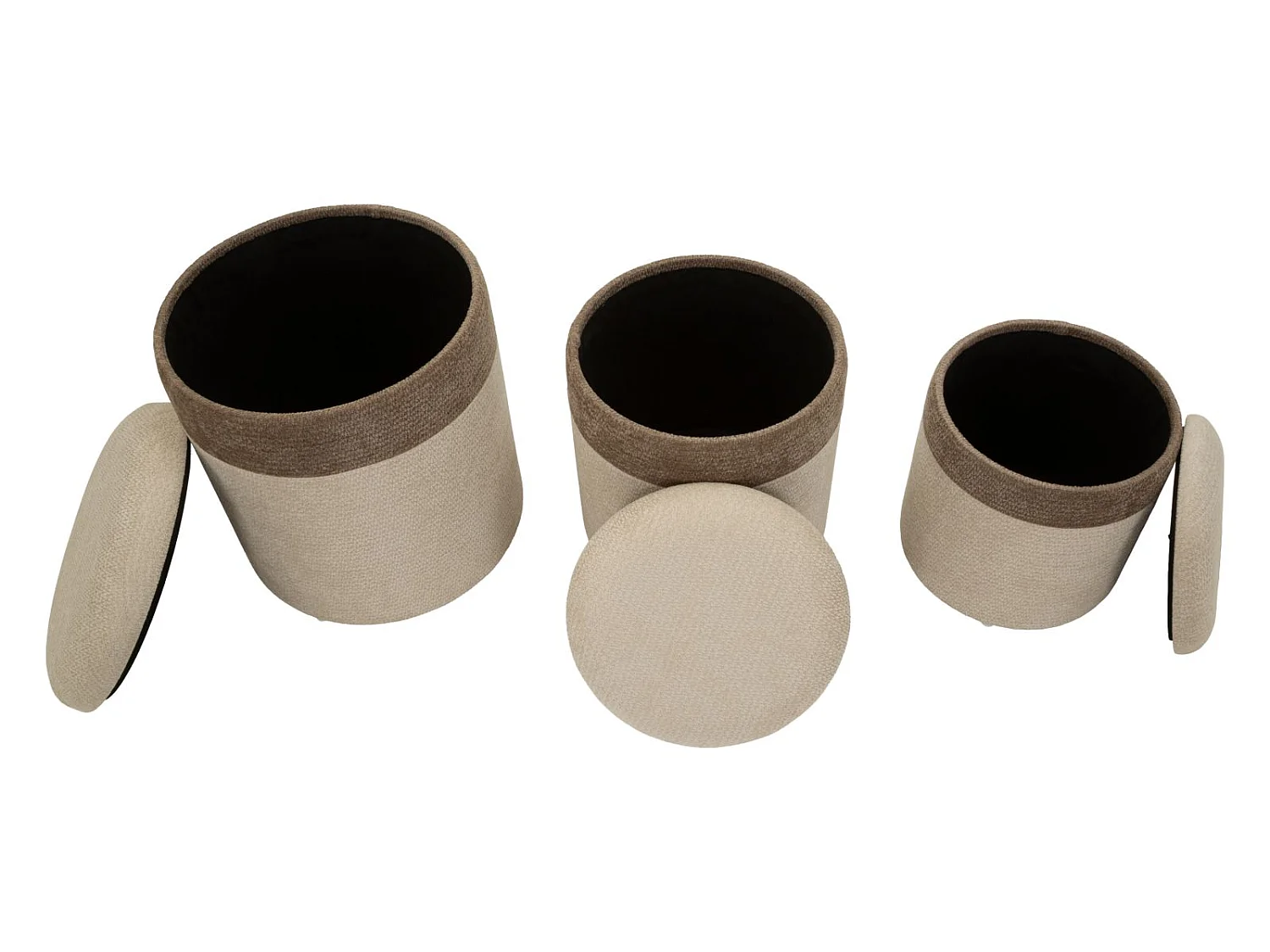 Set van 3 opbergpoefs in Scandinavische stijl, afmetingen ø 39x47-35x38-31x33 cm
