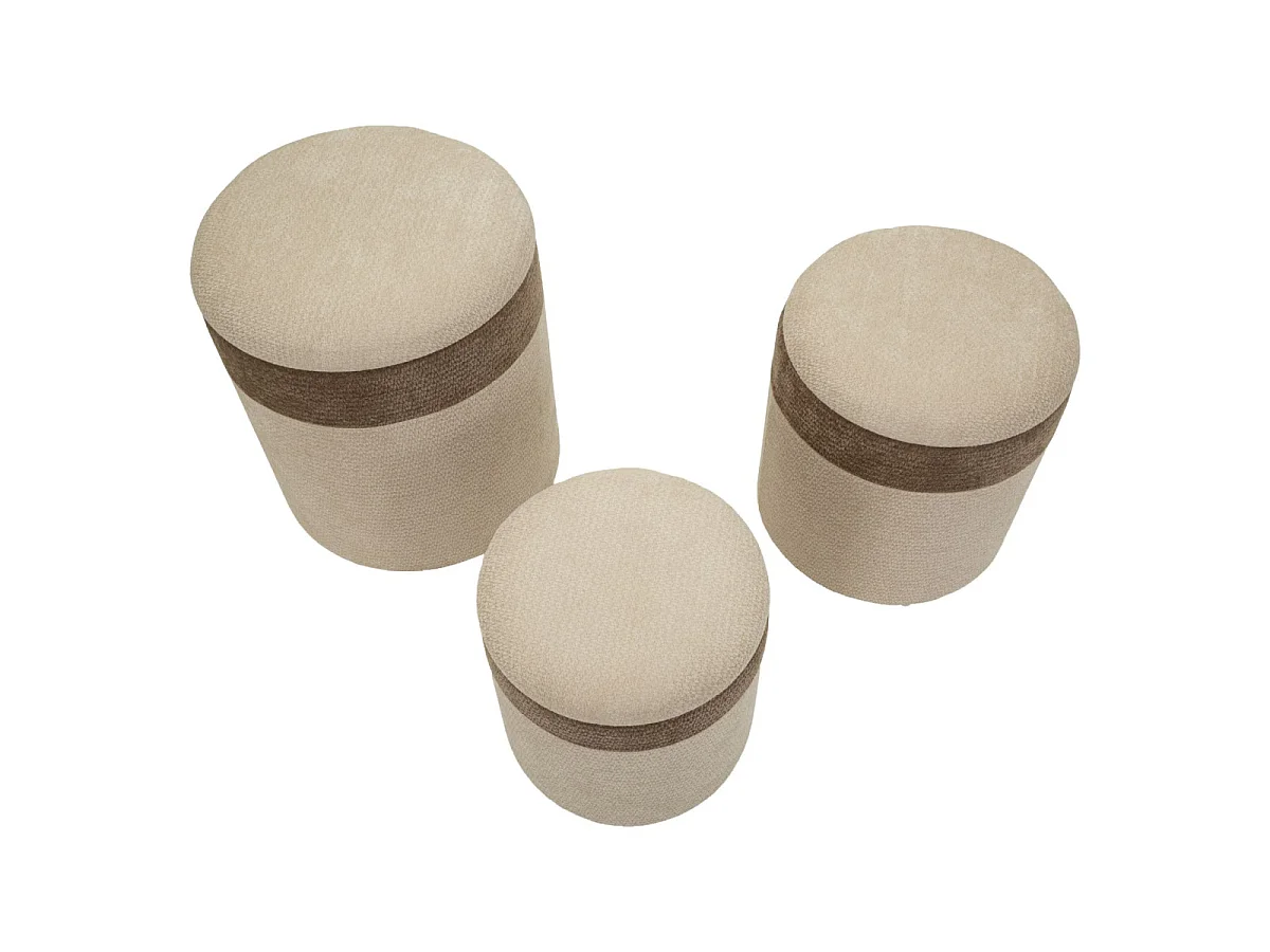 Set van 3 opbergpoefs in Scandinavische stijl, afmetingen ø 39x47-35x38-31x33 cm