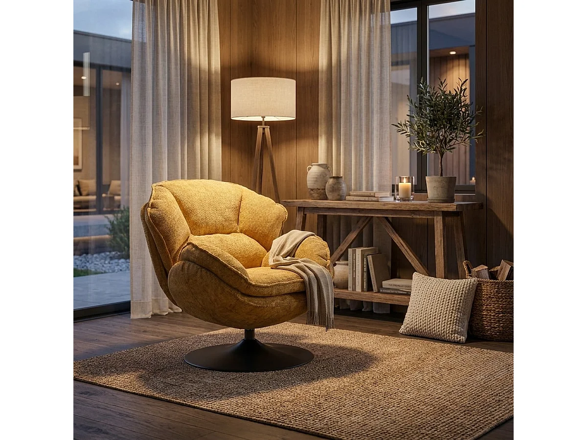 Fauteuil pivotant rétro rembourré pour salon Hamburg Poise - Jaune