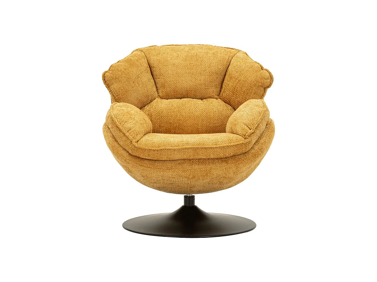 Mosterdkleurige draaibare fauteuil in retrostijl, 85x80x81 cm