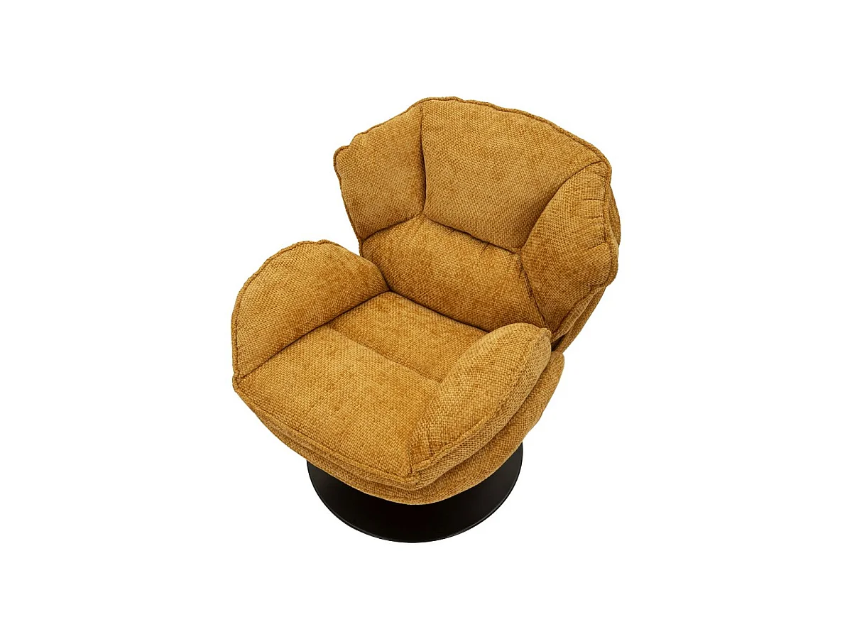 Mosterdkleurige draaibare fauteuil in retrostijl, 85x80x81 cm