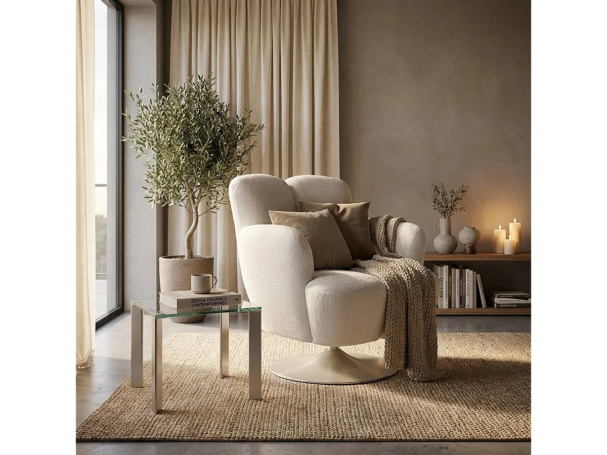 Witte draaibare fauteuil in retrostijl, 86x77x92 cm