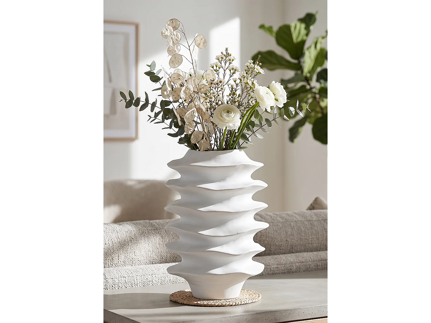 Vase moderne à motif de bande ondulée, ø 25,5 x 37 cm