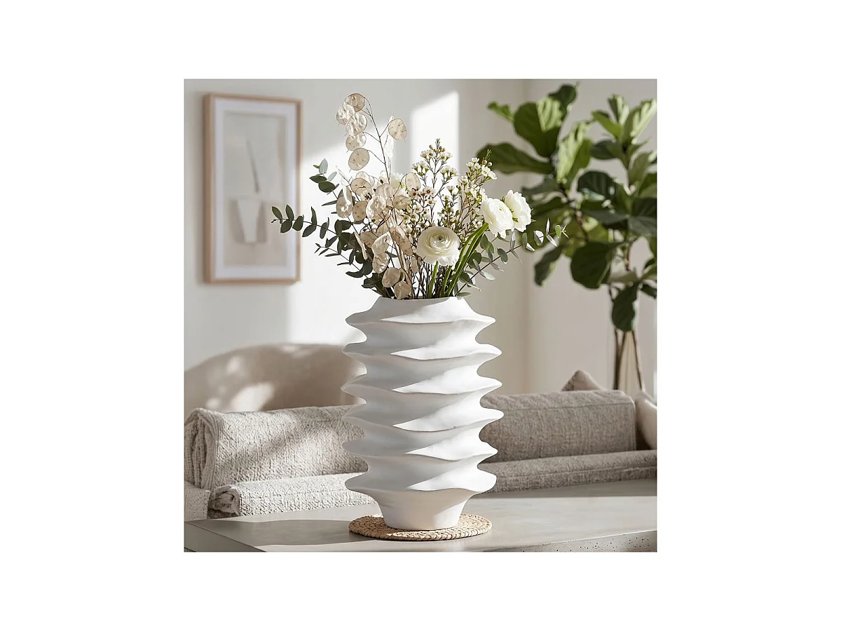 Vase Déco Cylindrique "Onda" 35cm Blanc