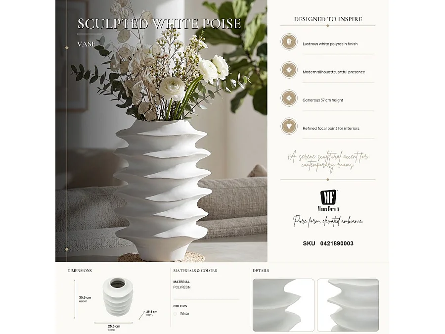 Vase Déco Cylindrique "Onda" 35cm Blanc