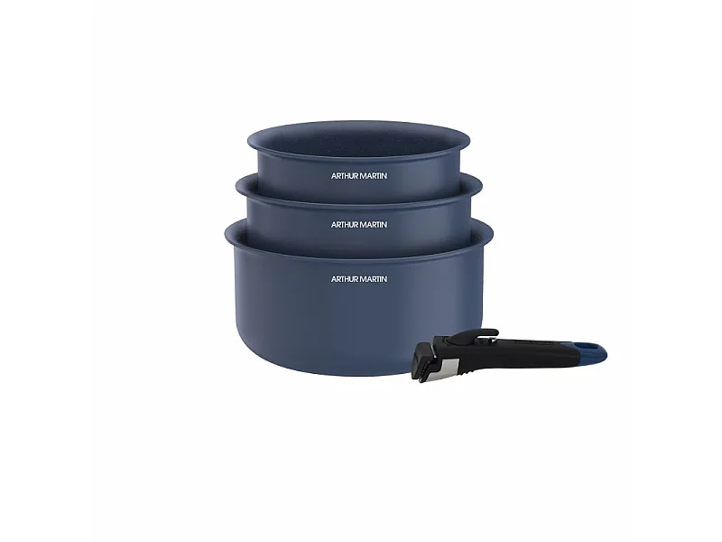 Set de 3 casseroles 16-18-20 cm poignée amovible Bleu Arthur Martin AM0320