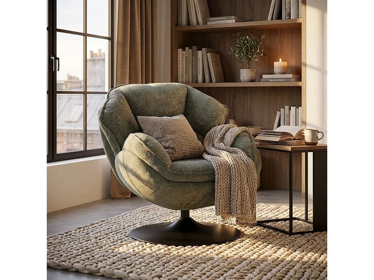 Groene draaibare fauteuil in retrostijl 85x80x81 cm