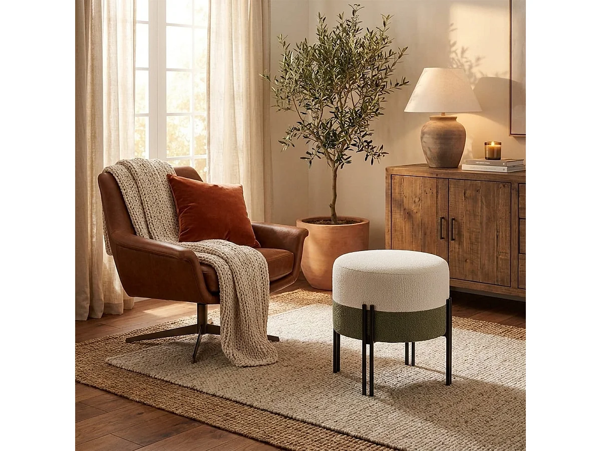 Moderner runder gepolsterter Pouf aus Polyester Tedy Tonal Accent