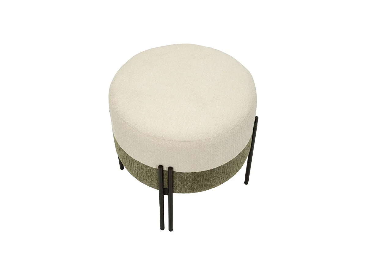 Pouf Rond Design "Duo" 44cm Crème & Vert