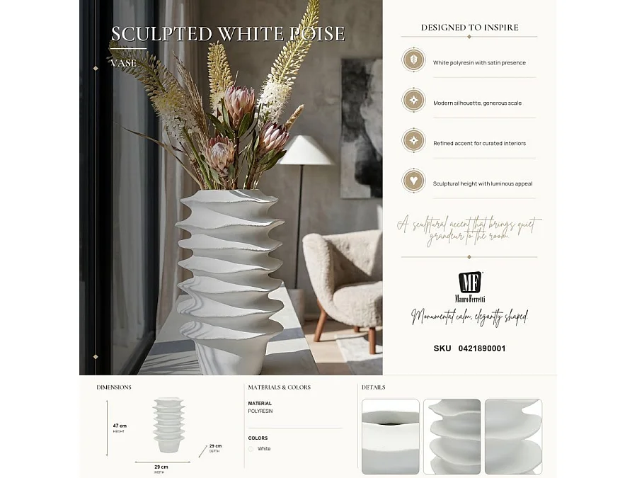 Vase Déco Cylindrique "Onda" 47cm Blanc