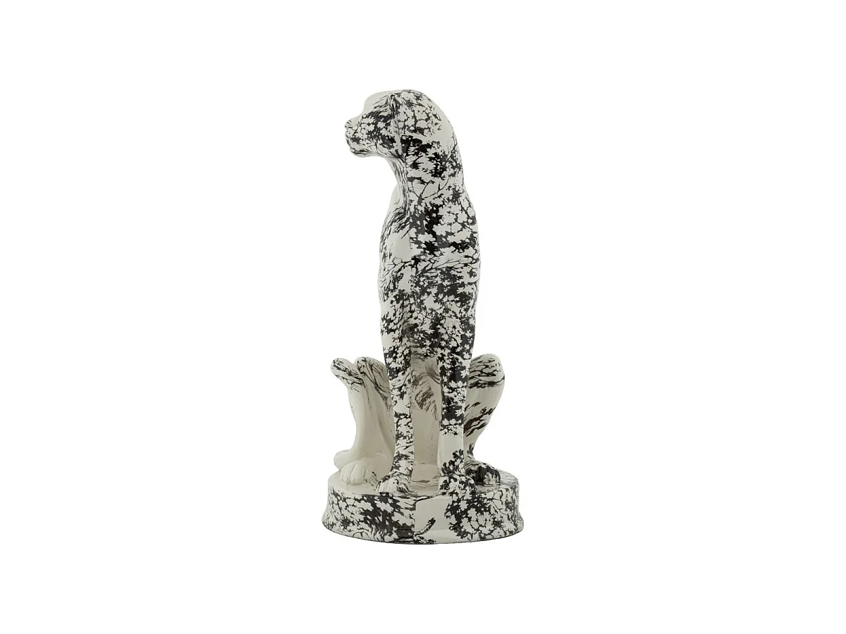 Statuette Léopard Assis "Mei" 42cm Blanc & Noir