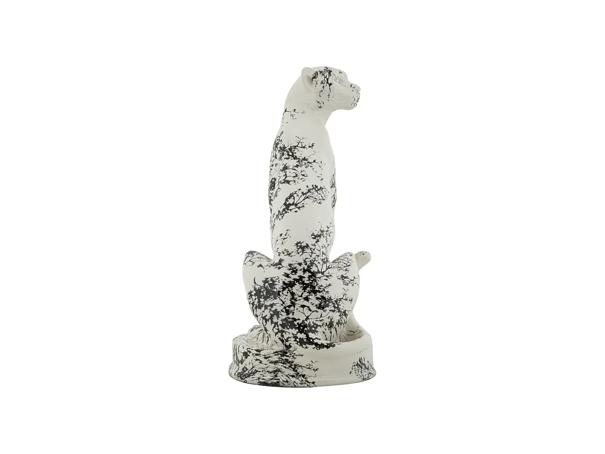 Statuette Léopard Assis "Mei" 42cm Blanc & Noir