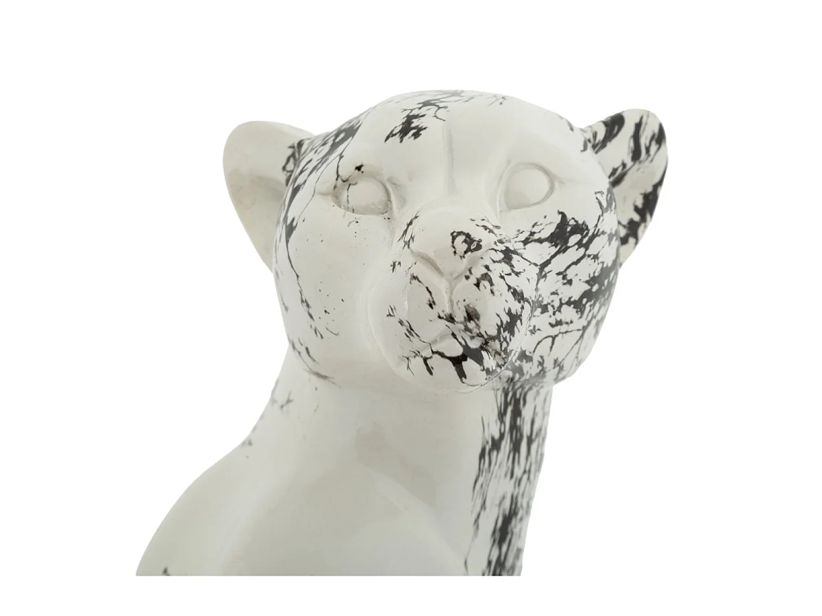 Statuette Léopard Assis "Mei" 42cm Blanc & Noir