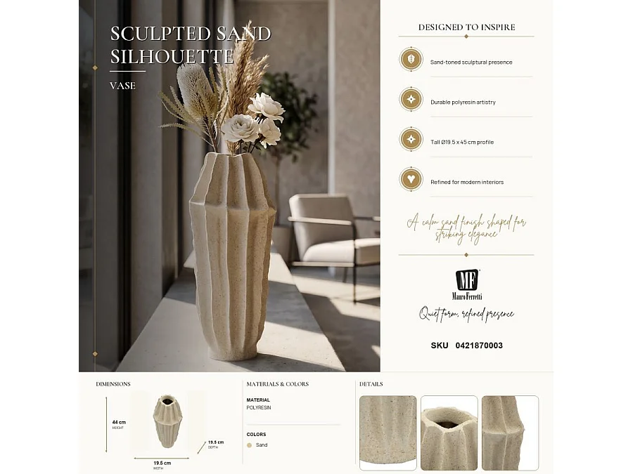 Vase Déco en Résine "Nara" 44cm Sable