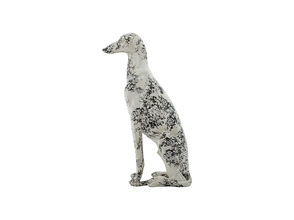 Statue Chien Assis "Mei" 78cm Blanc & Noir