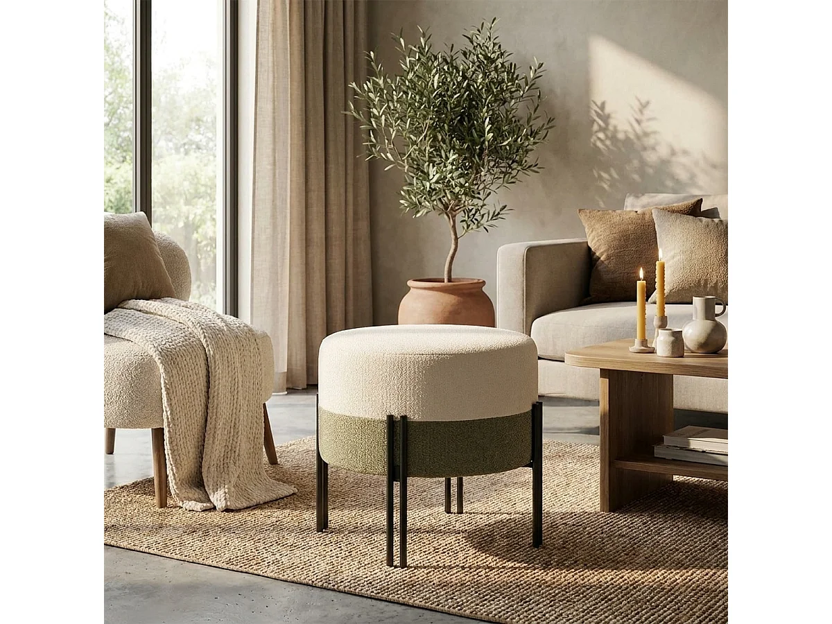 Gepolsterter runder Pouf aus Polyester und Metall Tedy Sculptural Accent