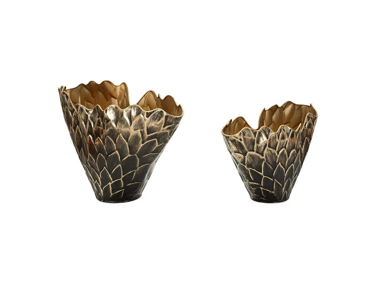 Lot de 2 Vases Écailles "Squama" 51cm Noir & Or