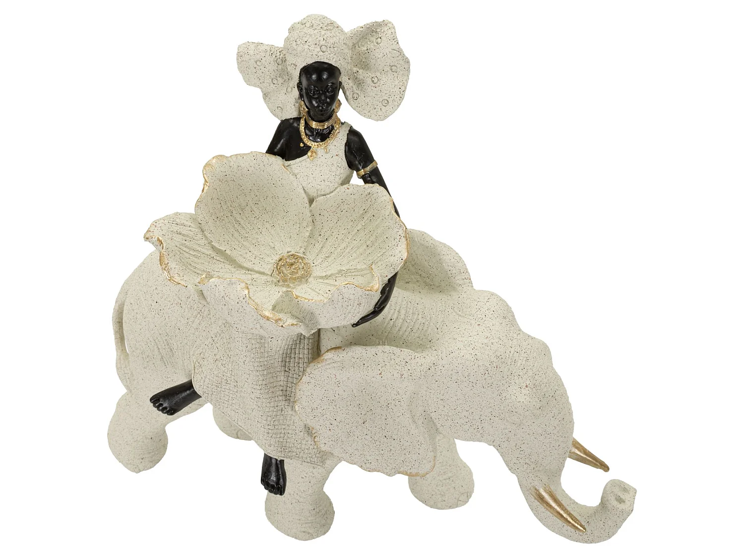 Statuette Femme sur Éléphant "Zuri" 29cm Sable