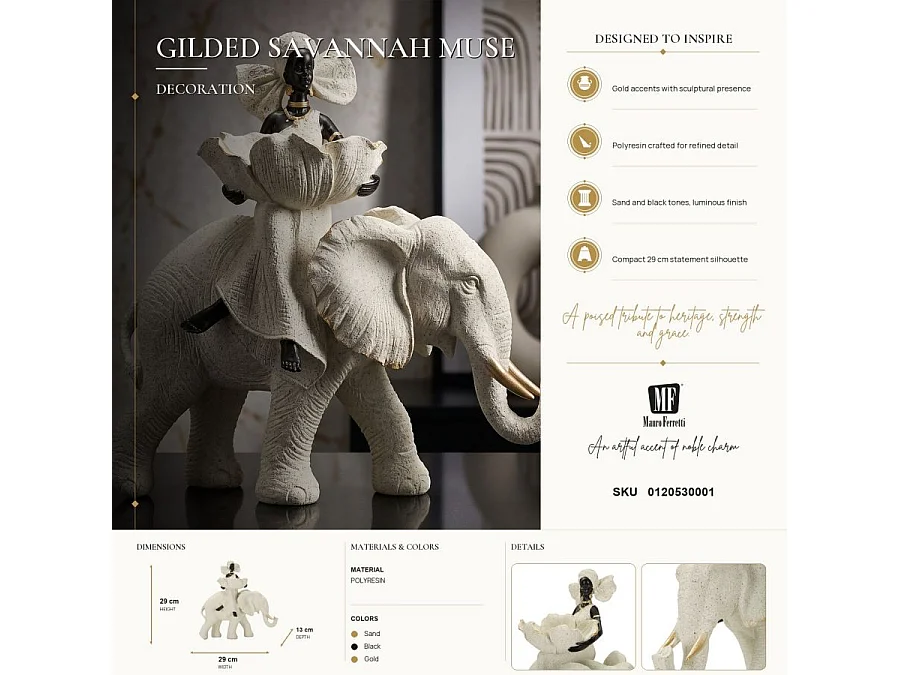 Statuette Femme sur Éléphant "Zuri" 29cm Sable