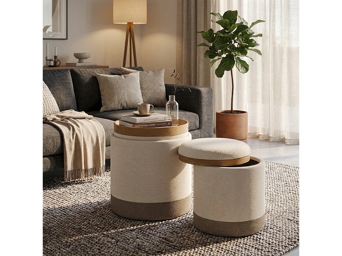 2er-Set Sitzhocker mit Stauraum und Tablett für das Wohnzimmer Ankara Nested Elegance