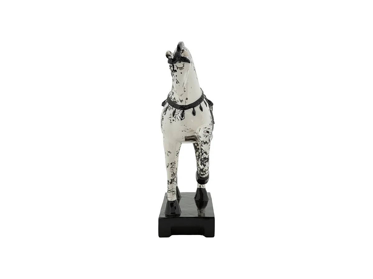 Statuette Cheval sur Socle "Mei" 34cm Blanc & Noir