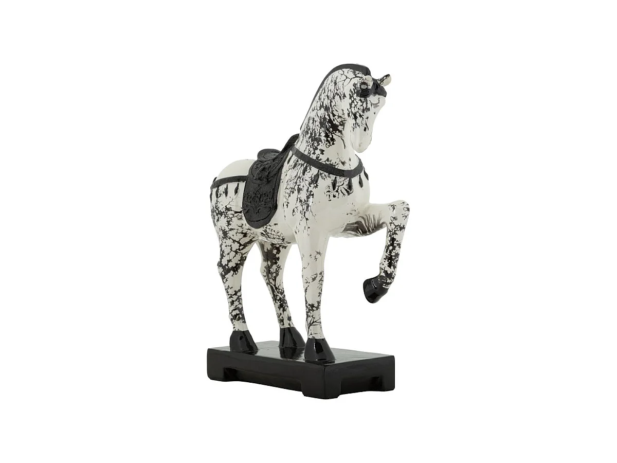 Statuette Cheval sur Socle "Mei" 34cm Blanc & Noir