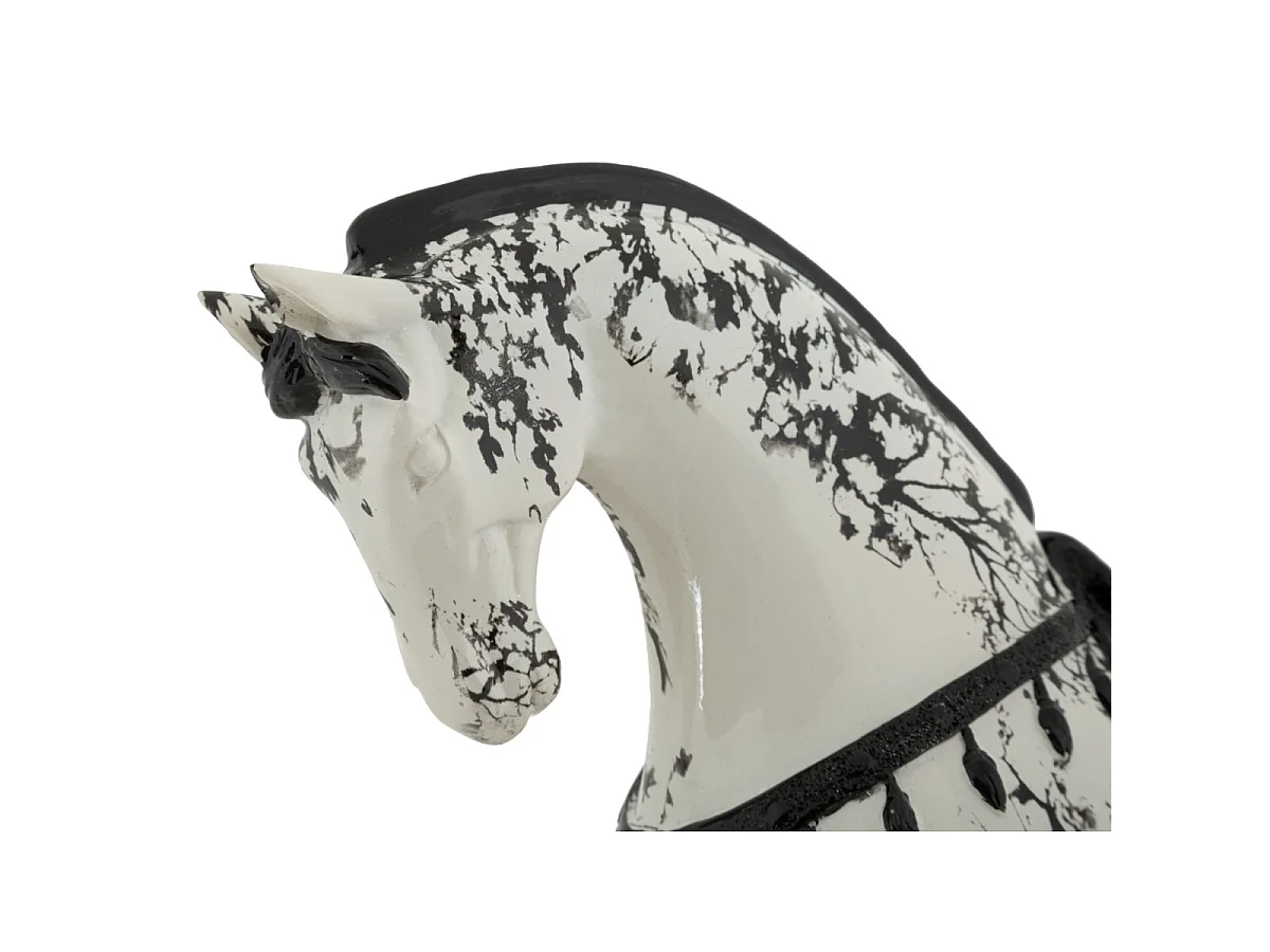 Statuette Cheval sur Socle "Mei" 34cm Blanc & Noir