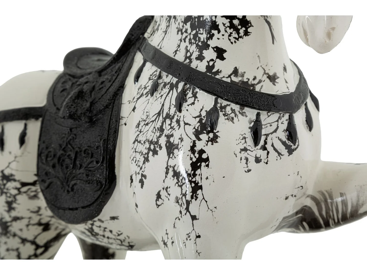 Statuette Cheval sur Socle "Mei" 34cm Blanc & Noir