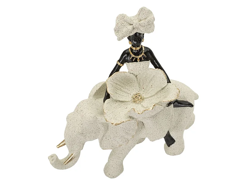 Statuette Femme sur Éléphant "Zuri" 19cm Sable