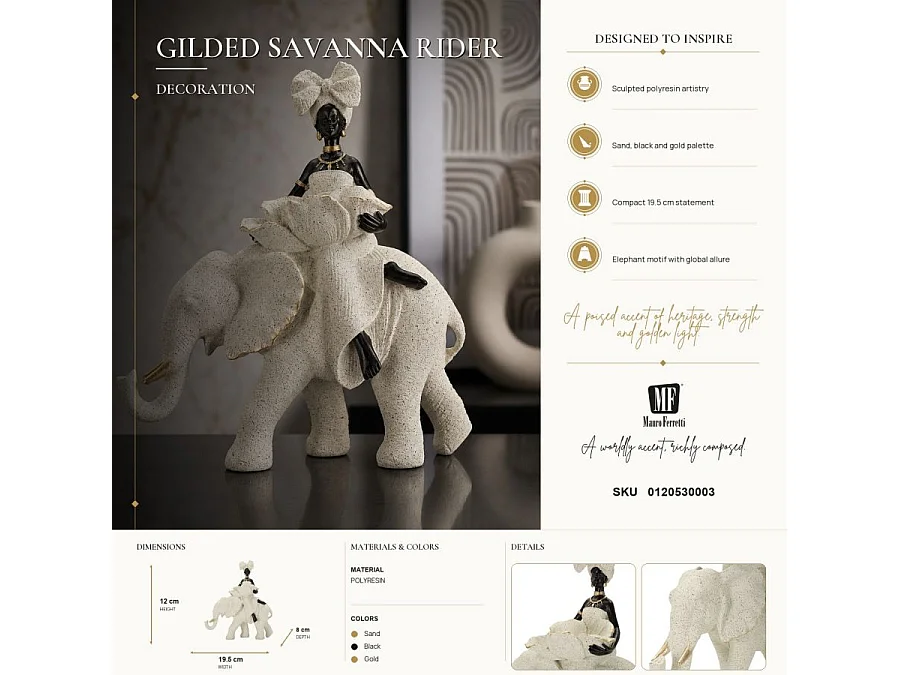 Statuette Femme sur Éléphant "Zuri" 19cm Sable